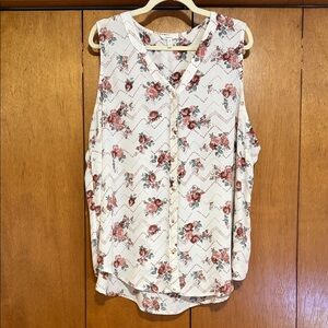 Maurices Floral Button-Down Blouse - Cream and Pink